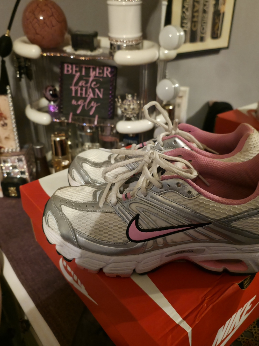 Nike Women’s Silver and Pink Athletic Sneakers